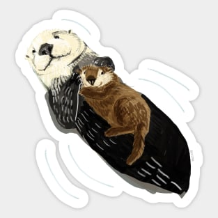 Sea otter with a cute baby Sticker